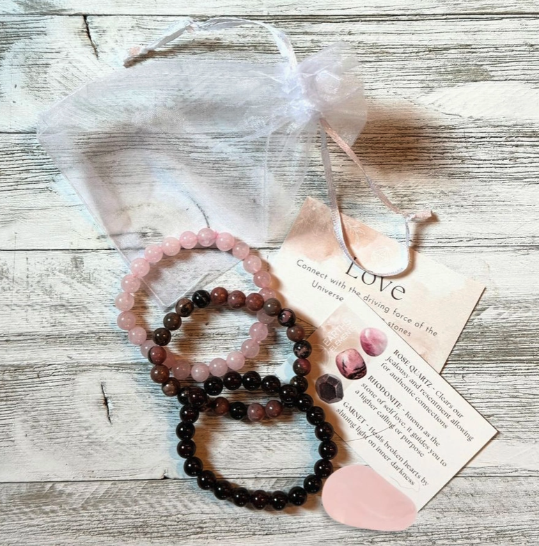 Intentions Bracelet Set – Love (Rose Quartz, Rhodonite & Garnet)