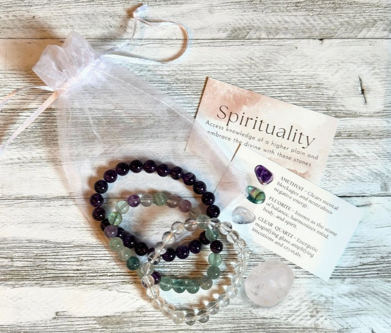 Intentions Bracelet Set – Spirituality (Clear Quartz, Amethyst & Fluorite)