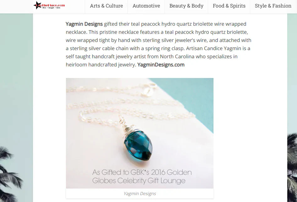 Teal Peacock Hydro Quartz Briolette Necklace, Sterling Silver - As Gifted at the Golden Globes