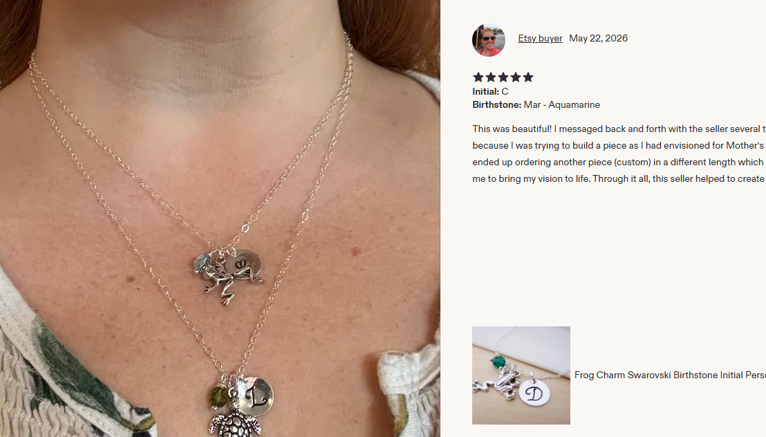 Frog Necklace – Sterling Silver with Birthstone & Initial Charm