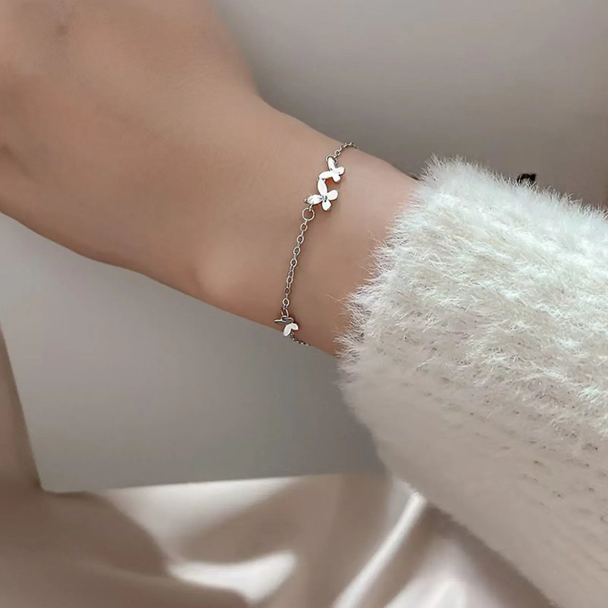 925 Silver Butterfly Bracelet Women's Fashion Temperament Flower Adjustable Bracelet