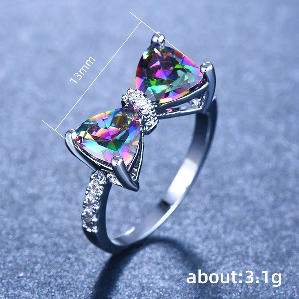 925 Sterling Silver Personality Multi-colored CZ Bow Rings for Women Bride Wedding Party Finger ring Nice Gift Fashion Jewelry