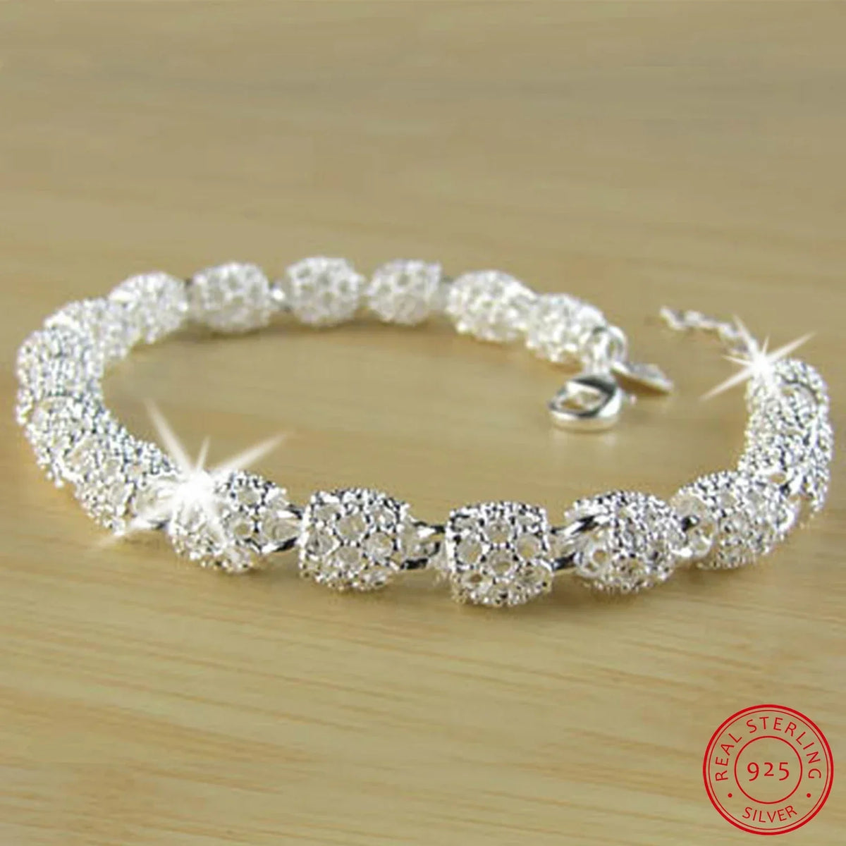 925 Silver Flower Beads Charm Bracelets For Women Hollow Ball Silver Bracelet Adjustable Wedding Party Jewelry Gifts