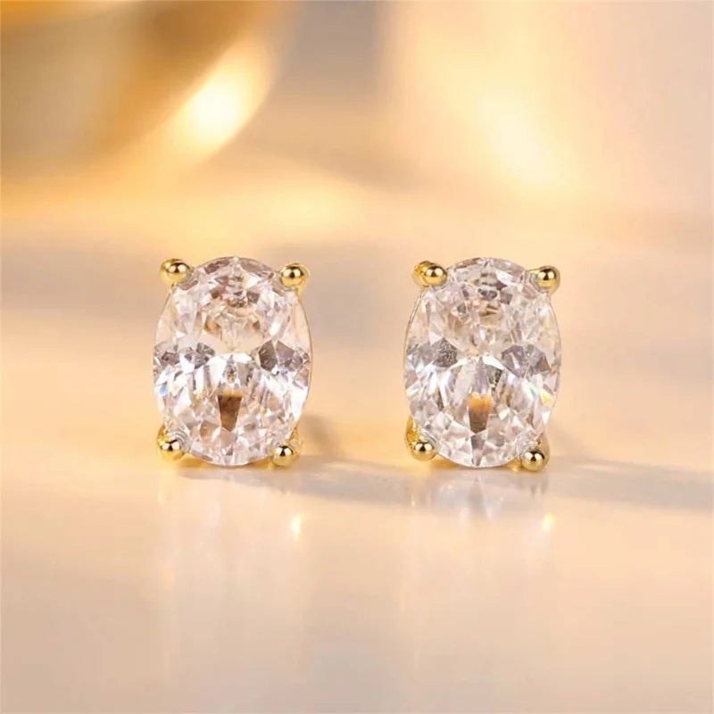 925 Sterling Silver Trendy Sparkling Zircon Oval Stud Earrings for Women Gift Party Fine Jewelry Gift