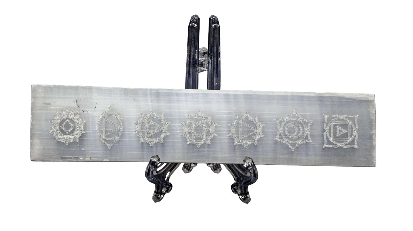 Selenite 7 Chakra Symbol Charging Plate