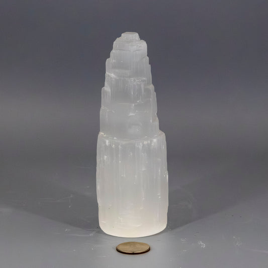Selenite Carved Tower (drilled for LED light)