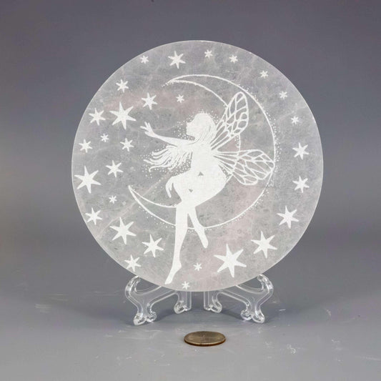 Selenite Crystal Forest Fairy Charging Plate Carved