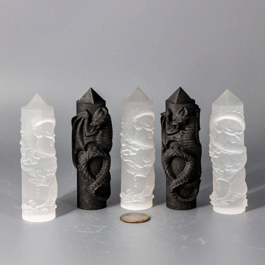 Selenite Shungite Crystal CNC Carved Dragon Tower Art