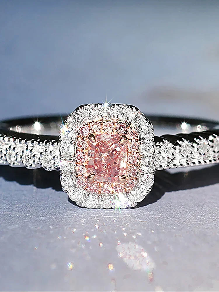 925 Sterling Silver Fashion Delicate Sweet Pink Zircon Ring For Women Anniversary Luxury Personalized High Quality Fine Jewelry