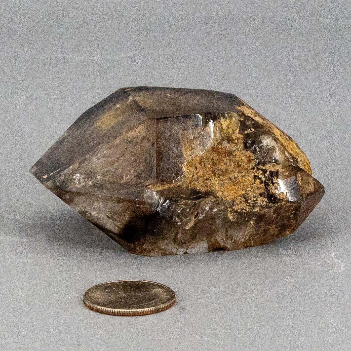Skeletal Elestial Smoky Quartz Enhydro Point with Huge Bubble