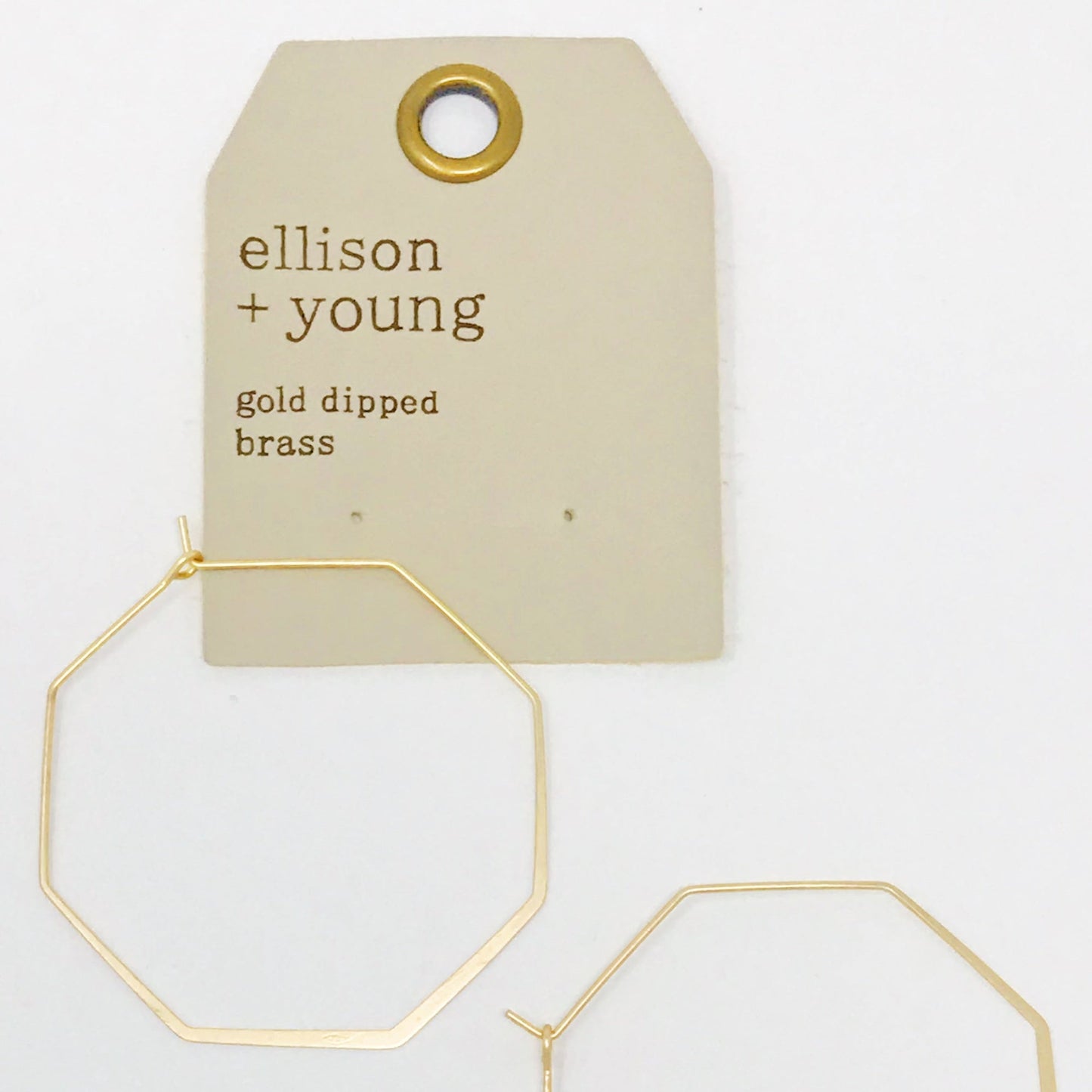 Ellison+Young Smaller Stylish Octagon Wire Hoop Earrings, Matte Gold