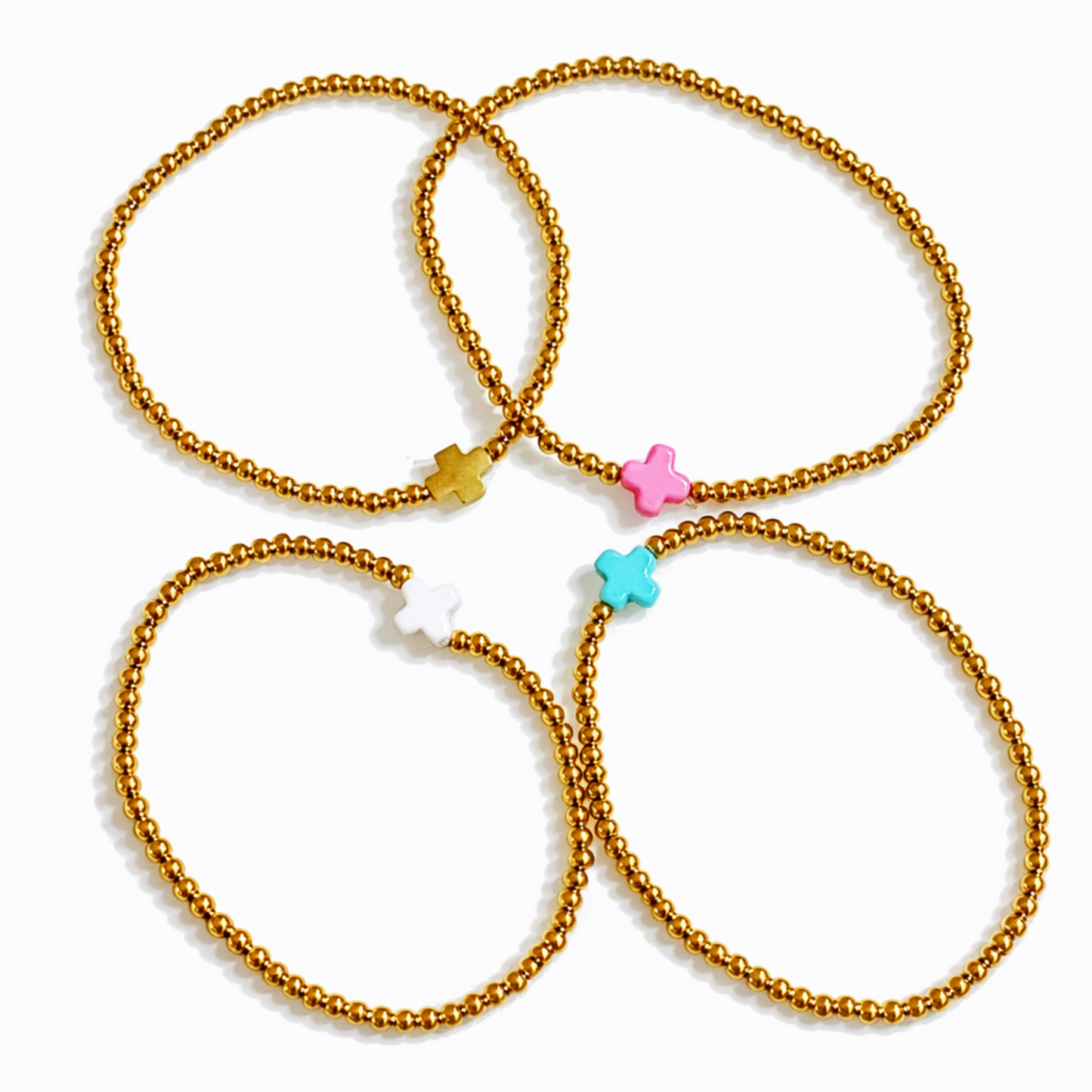 So Very Blessed Cross Gold Beaded Stretch Bracelet