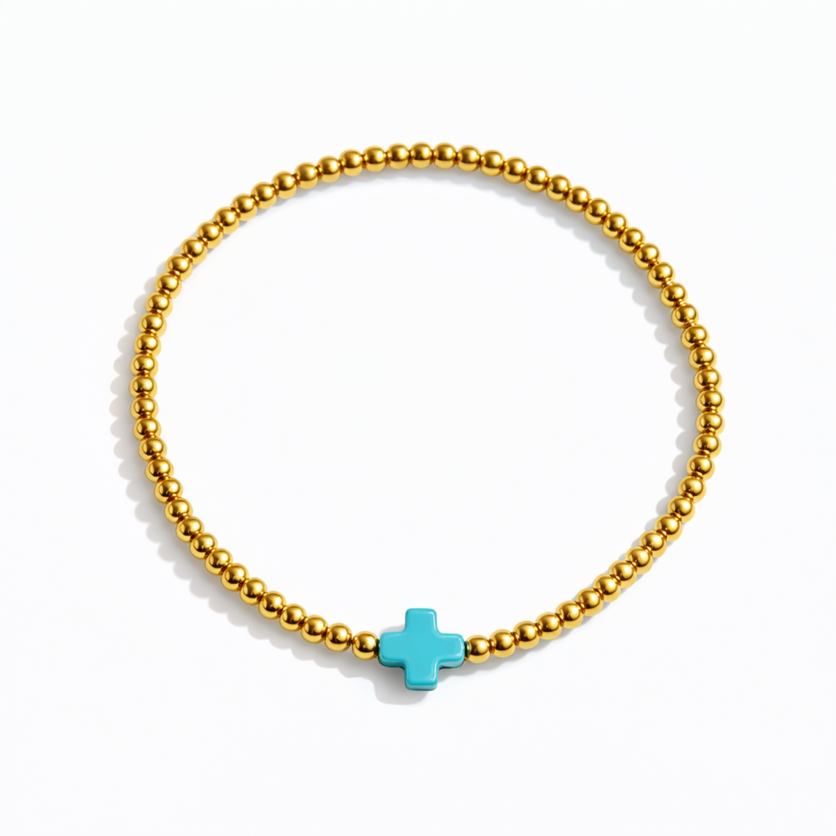 So Very Blessed Cross Gold Beaded Stretch Bracelet