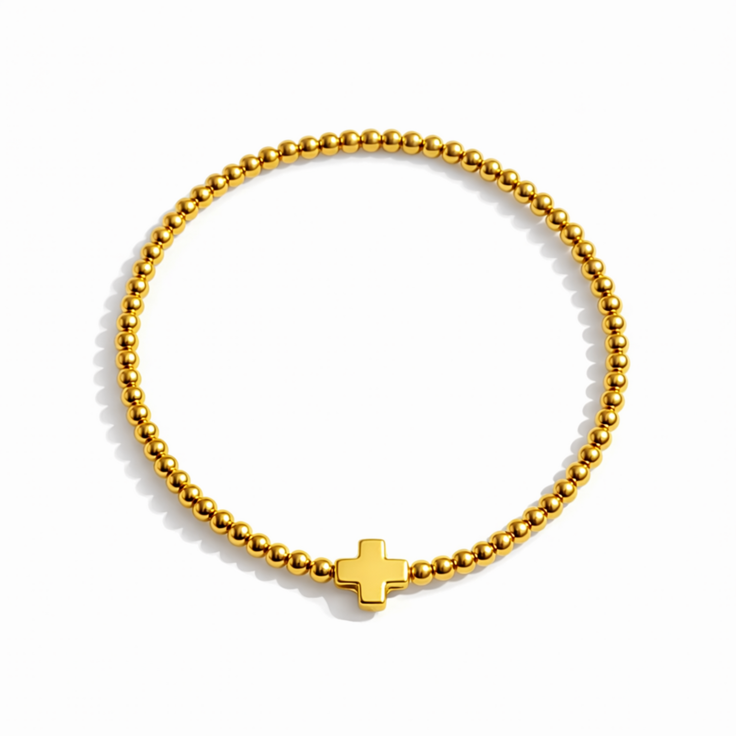So Very Blessed Cross Gold Beaded Stretch Bracelet