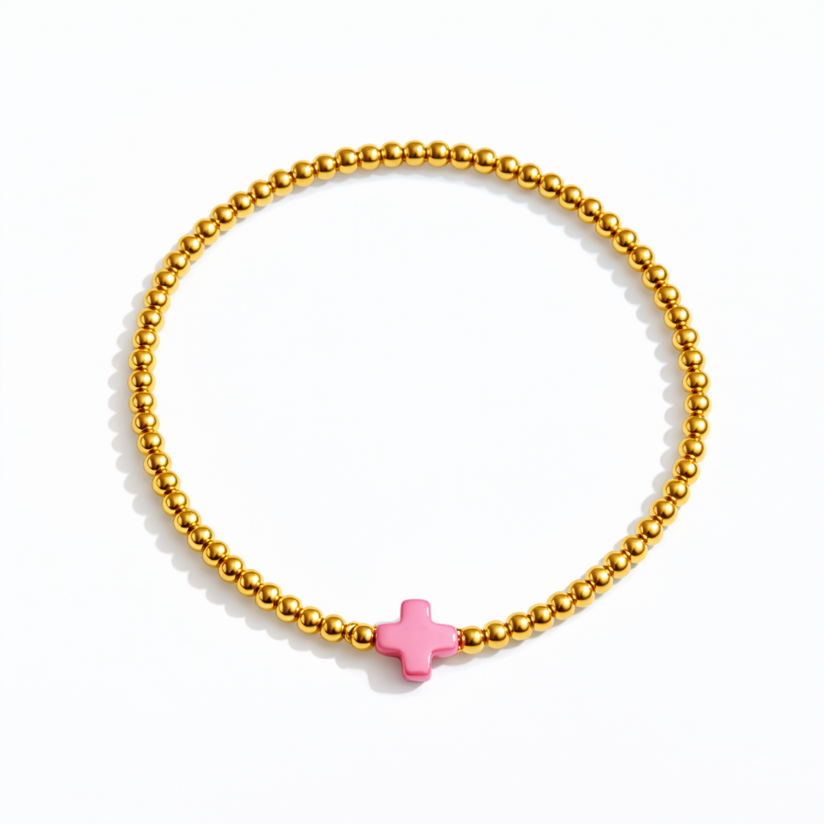 So Very Blessed Cross Gold Beaded Stretch Bracelet