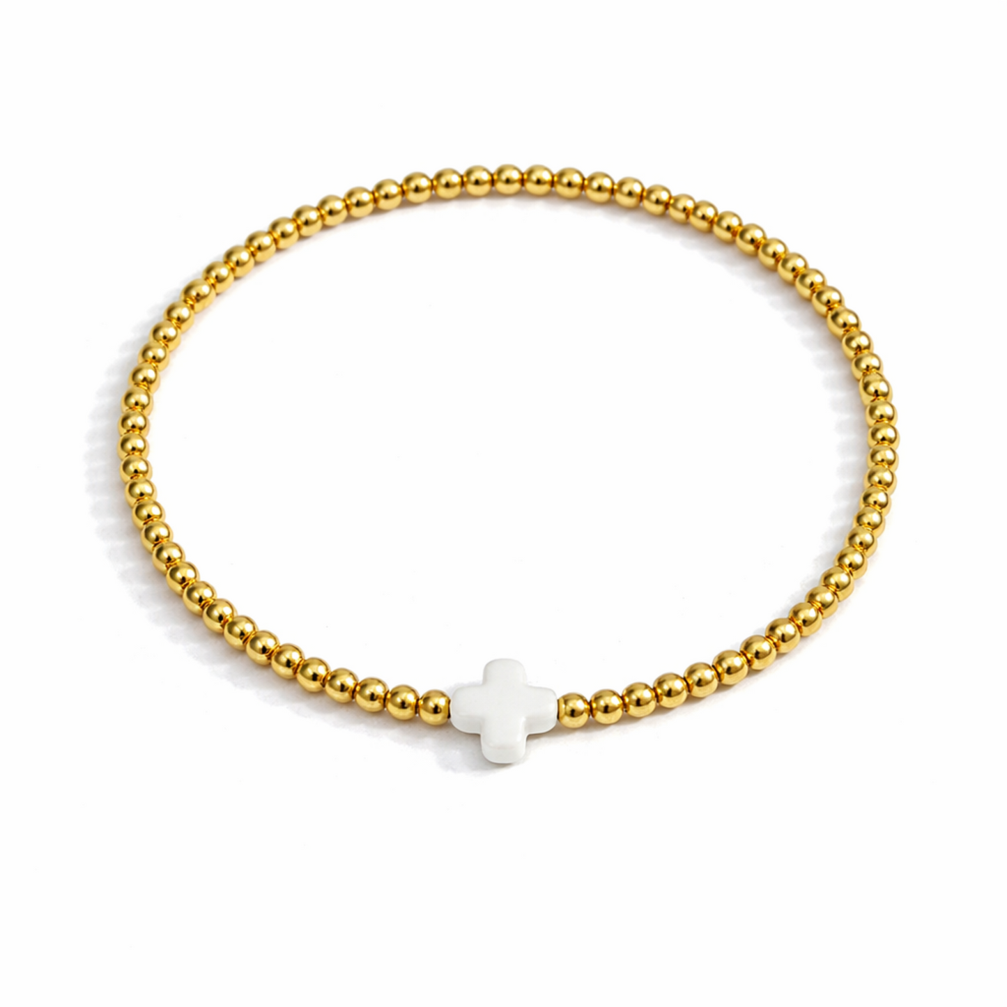 So Very Blessed Cross Gold Beaded Stretch Bracelet