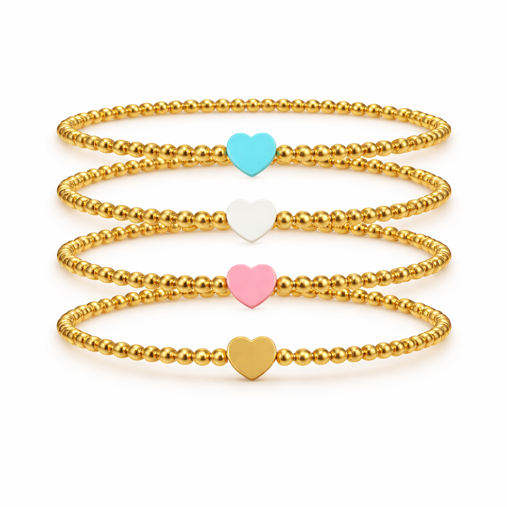 So Very Loved Heart Gold Beaded Stretch Bracelet