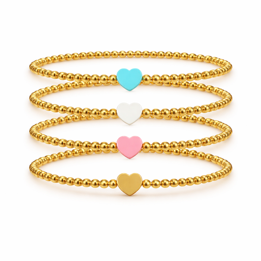 So Very Loved Heart Gold Beaded Stretch Bracelet