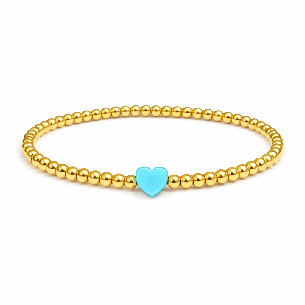 So Very Loved Heart Gold Beaded Stretch Bracelet