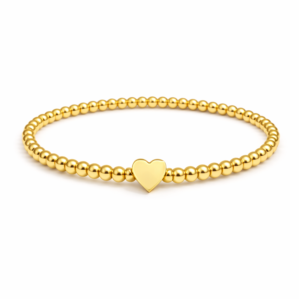 So Very Loved Heart Gold Beaded Stretch Bracelet