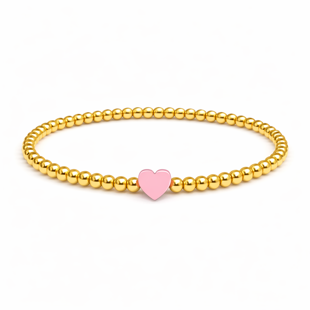 So Very Loved Heart Gold Beaded Stretch Bracelet