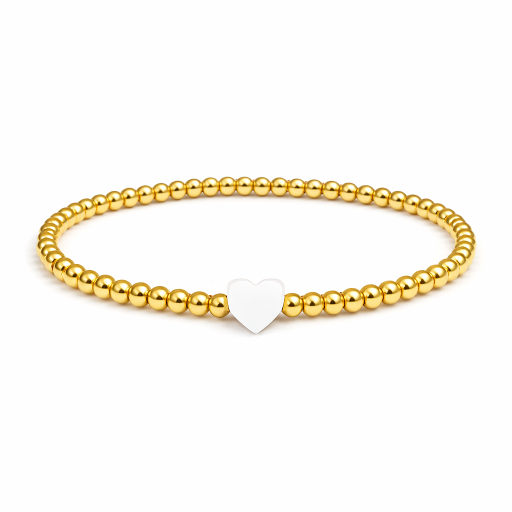So Very Loved Heart Gold Beaded Stretch Bracelet