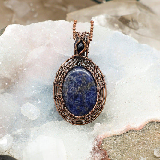Sodalite Oval Wire Wrap Pendant 2.25 Inch