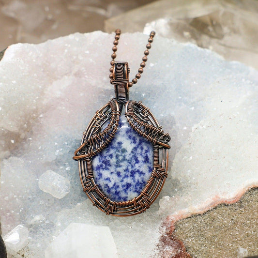 Sodalite Spotted Wire Wrap Pendant 2.75 Inch