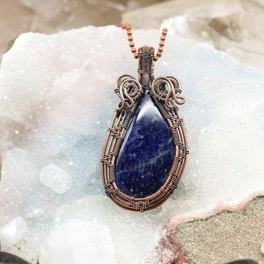 Sodalite Wire Wrap Crystal Pendant - Royal Blue