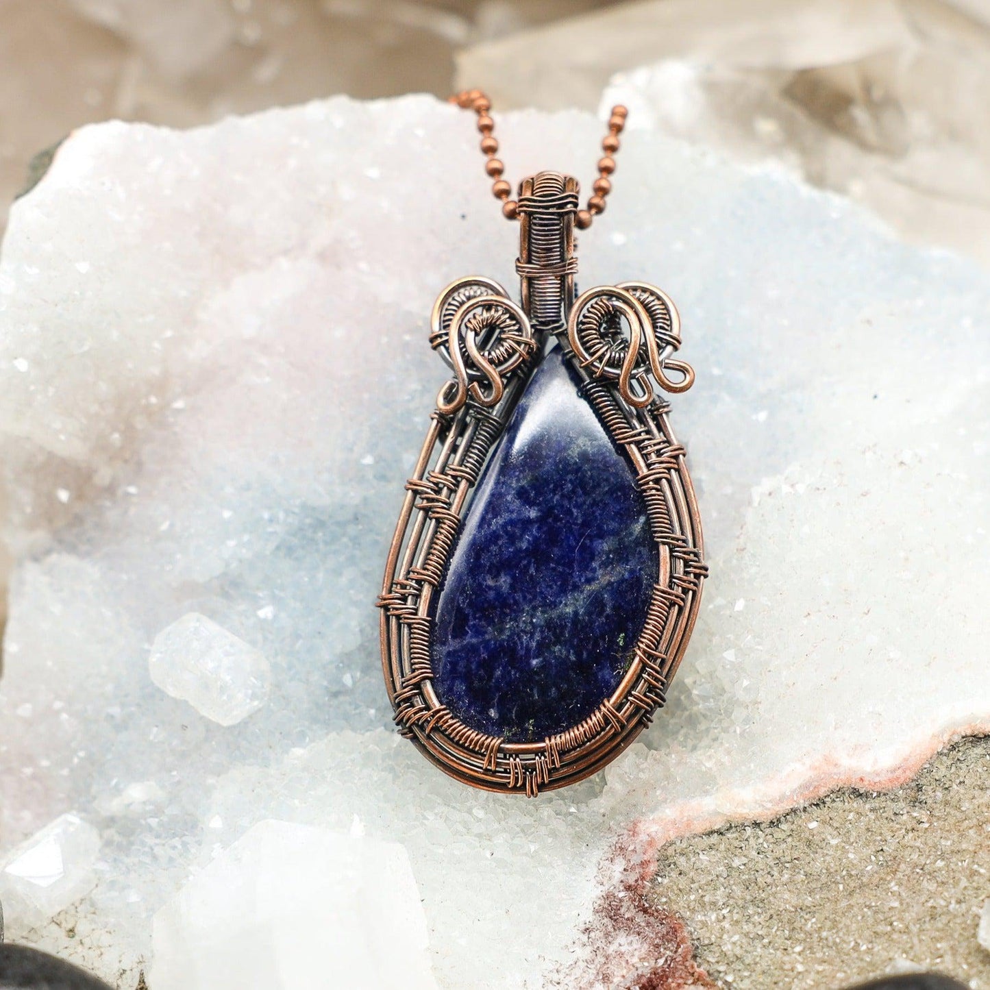 Sodalite Wire Wrap Crystal Pendant