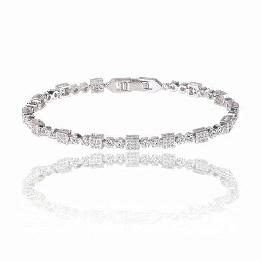 Square Tennis Bracelet with White Diamond Cubic Zirconia
