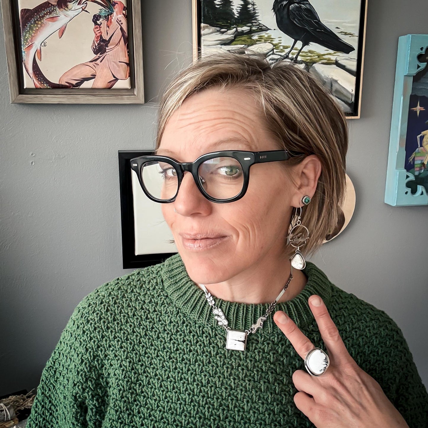White Buffalo Hoop Earrings with Jackrabbit | Stand Collection