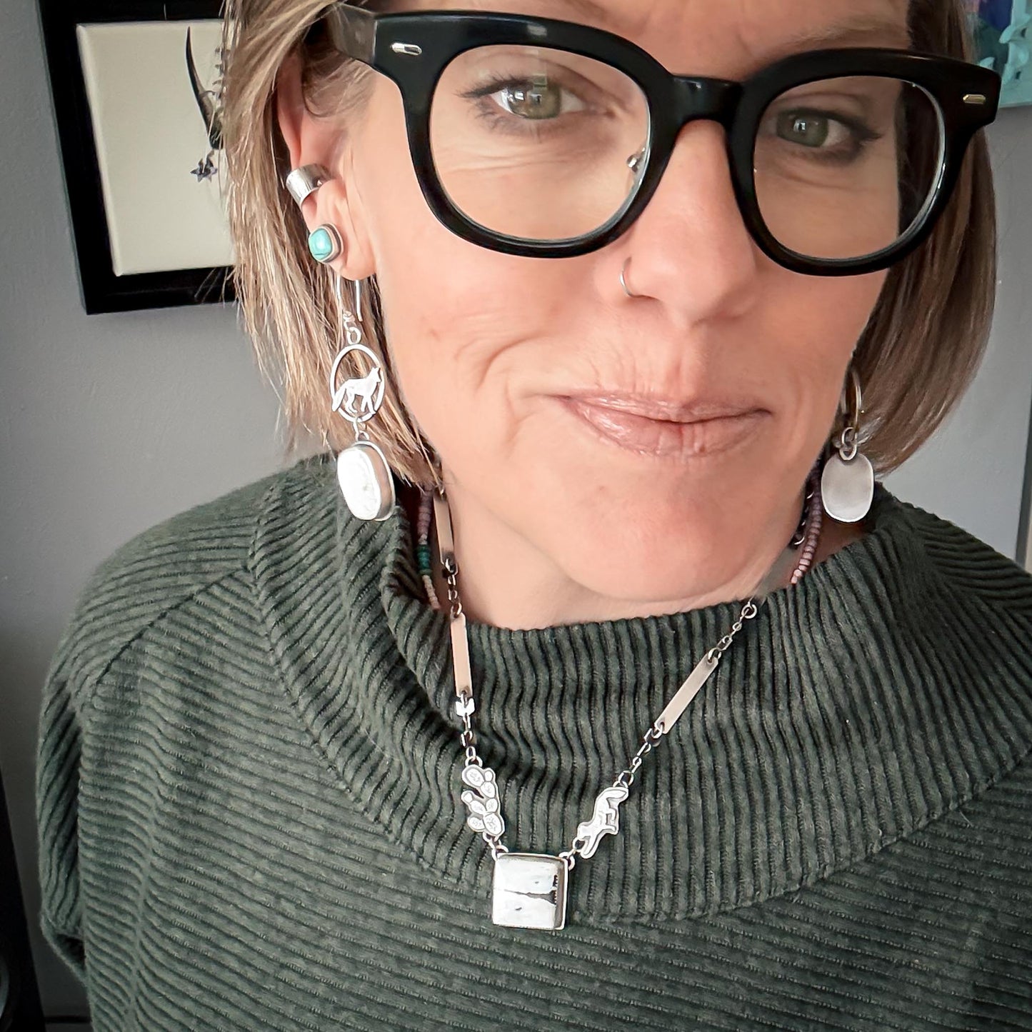 White Buffalo Necklace with Fox and Cactus | Stand Collection
