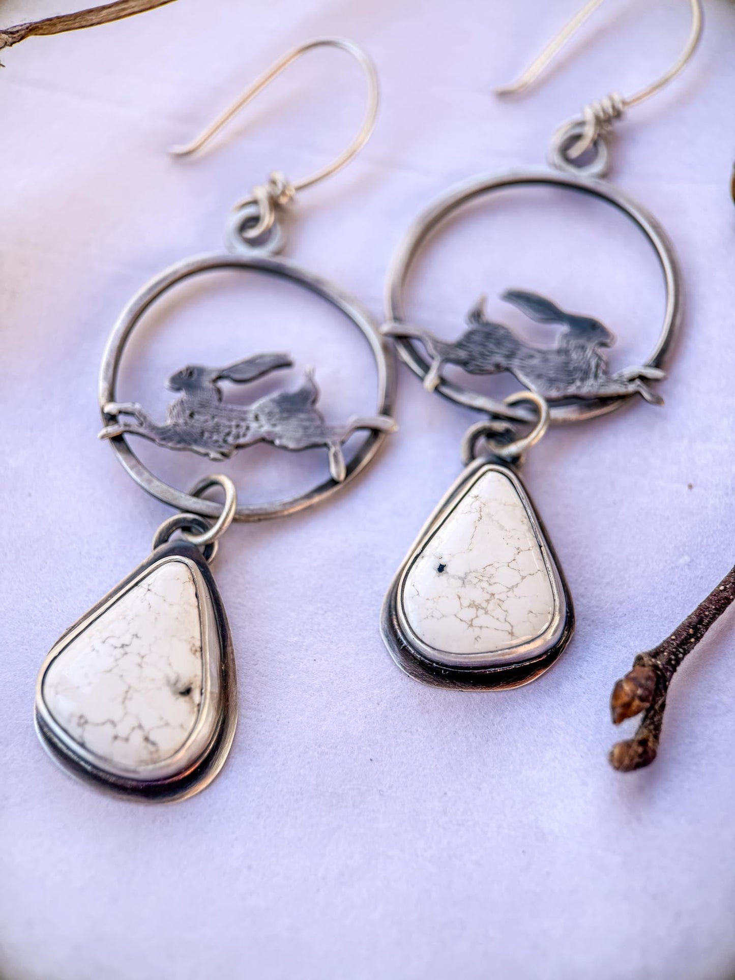 White Buffalo Hoop Earrings with Jackrabbit | Stand Collection