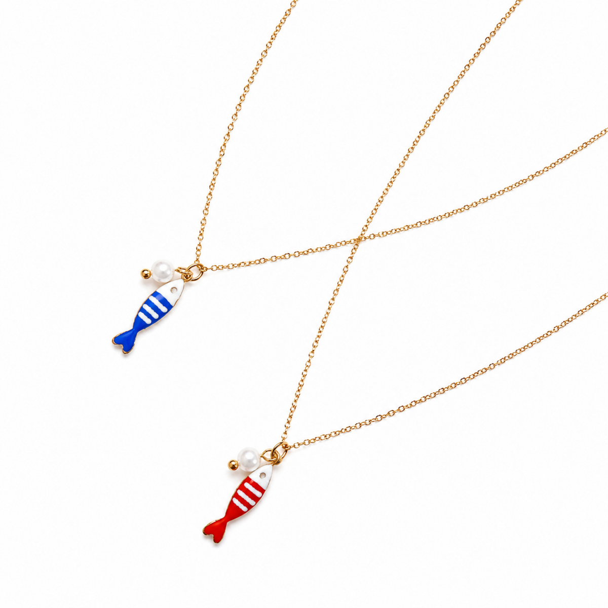 Striped Fish & Pearl Necklace – Nautical, Cute Style
