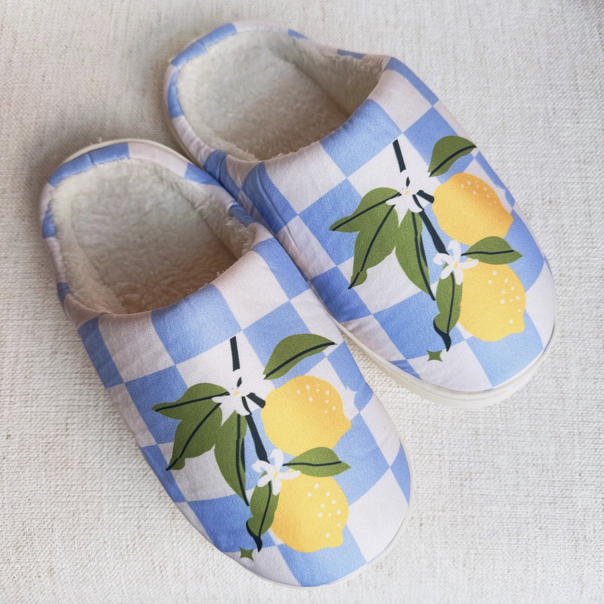 Lemon Drop Gingham Lounge Slippers - Sweet & Cozy