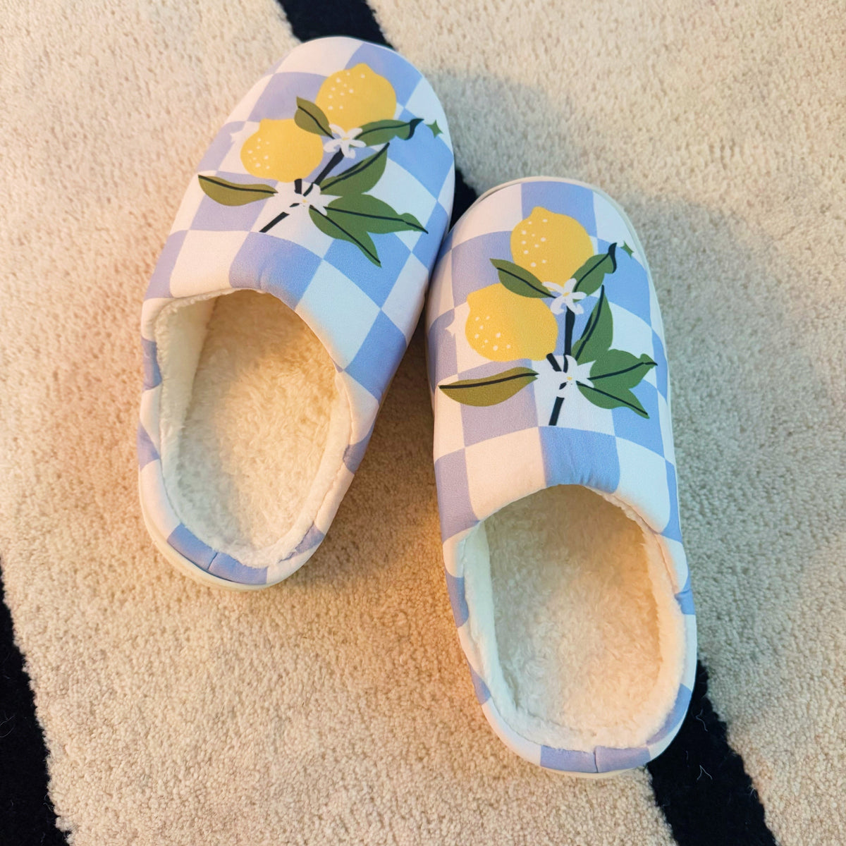 Lemon Drop Gingham Lounge Slippers - Sweet & Cozy