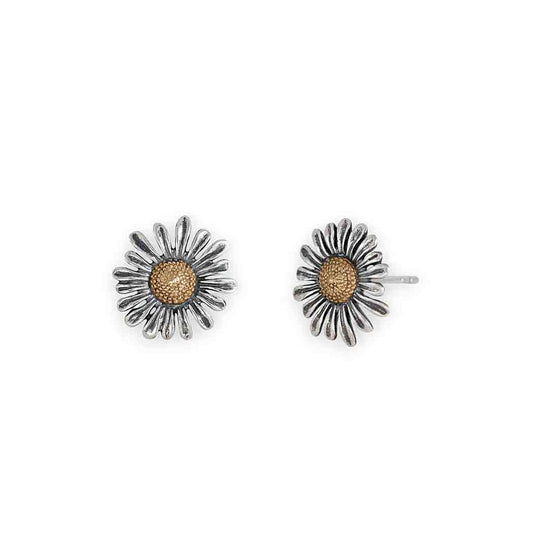 Mixed Metal Daisy Post Earrings 13x13mm