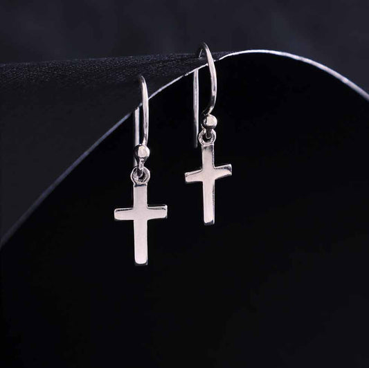 Sterling Silver Cross Drop Earrings (25x7mm)