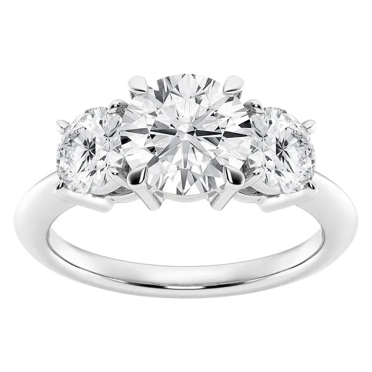AGI Certified 2 CTW Classic Three-Stone Round Lab Grown Diamond (G-VS) Engagement Ring in 14K White Gold