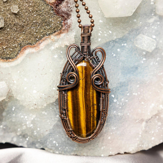 Tiger's Eye Wire Wrap Pendant 3 Inch