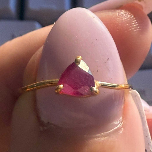 Trillion Ruby Minimalist Ring | 18k Gold Vermeil