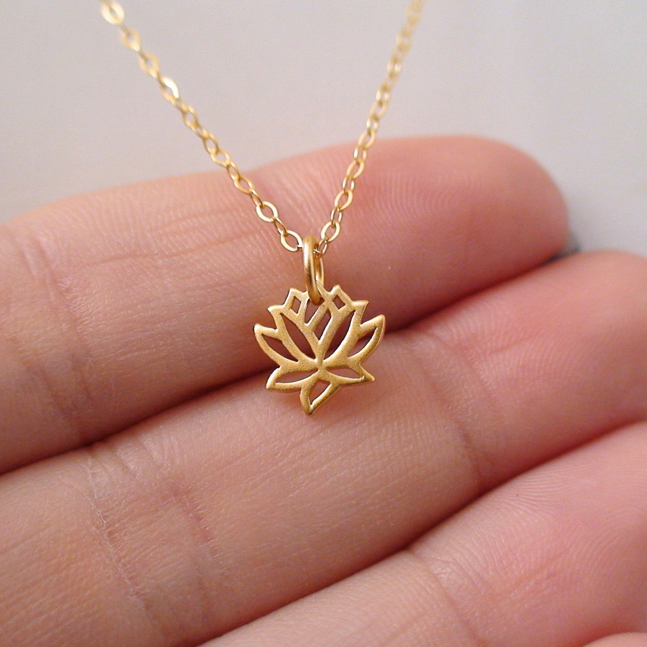 Tiny Gold Lotus Necklace – 16" Gold Filled Chain