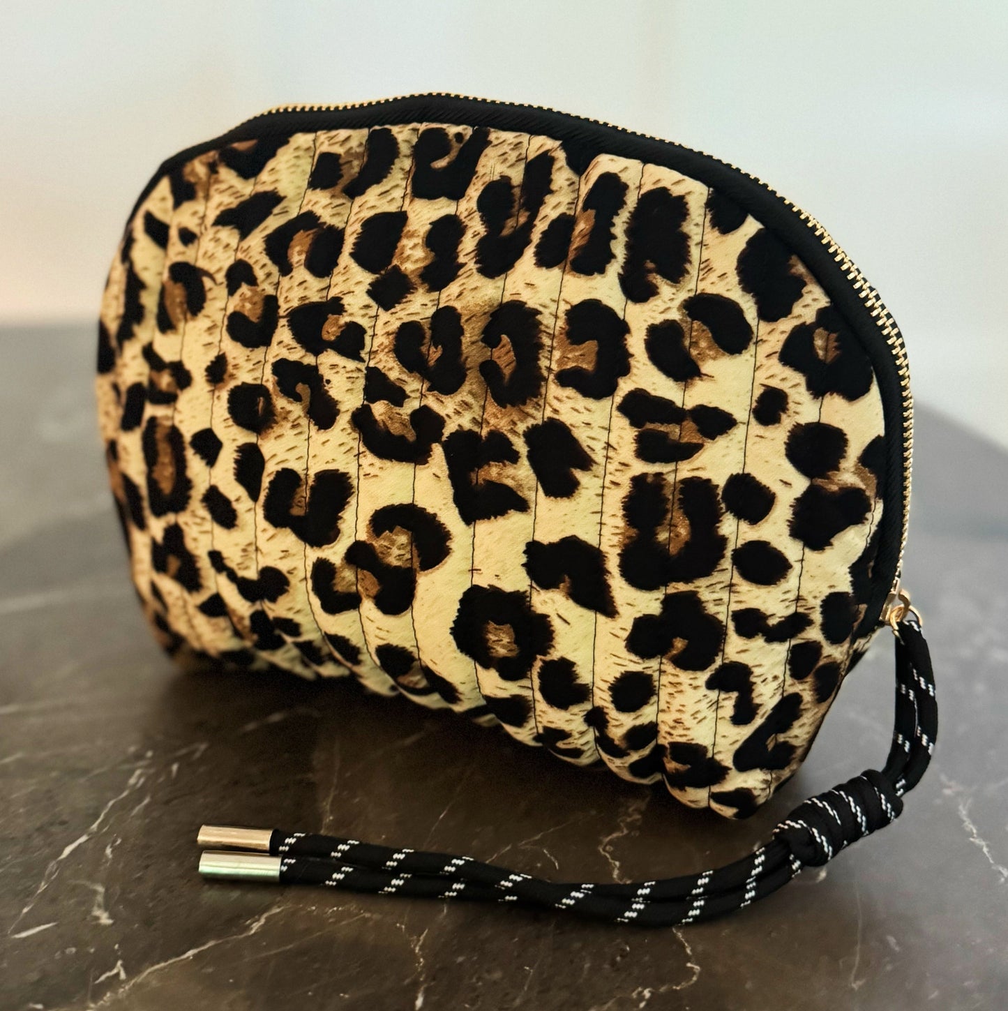 Vintage-Inspired Quilted Leopard Cosmetic Case – Curved Makeup Pouch in Classic and Floral Animal Print
