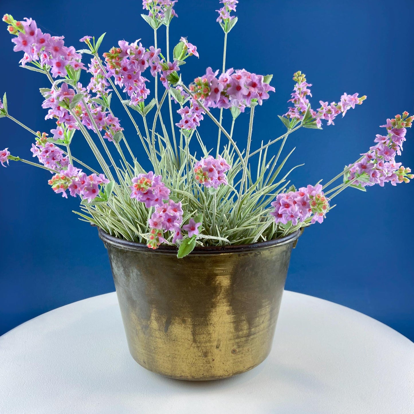 Antique Hand-Hammered Brass Bucket with Wrought Iron Handle: Rustic Farmhouse Decor