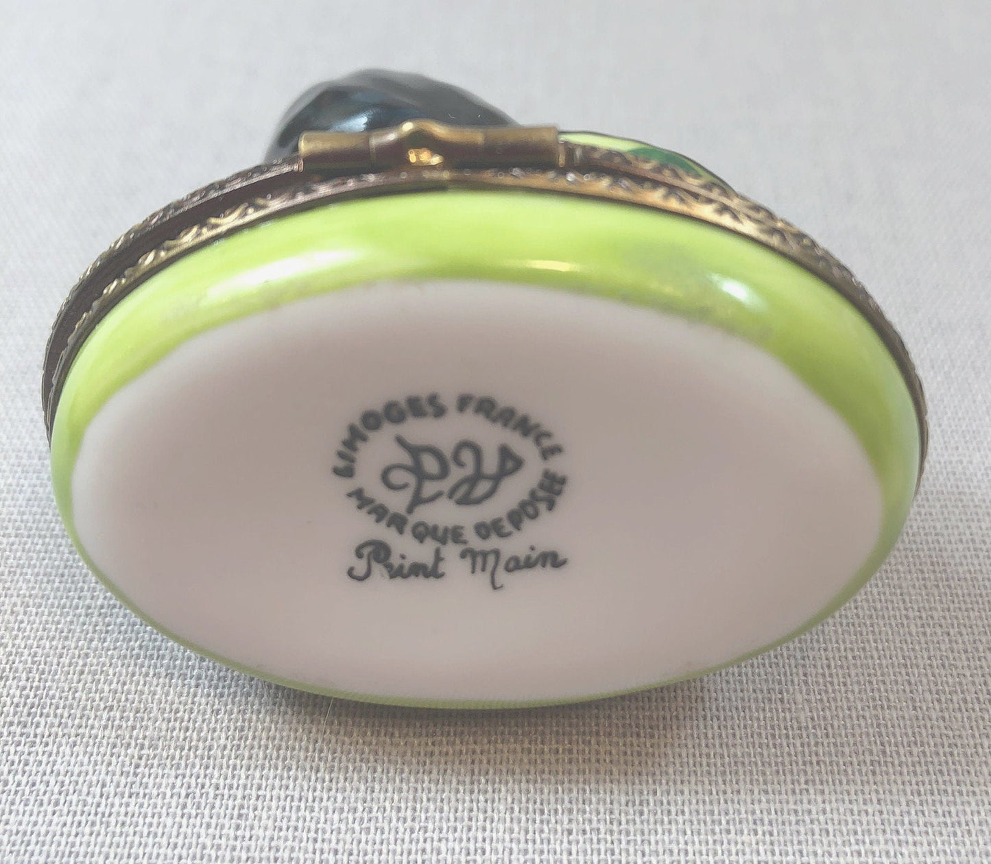 Limoges Box with Bird on Lid. Collectible Porcelain and Brass  Item Made in France.