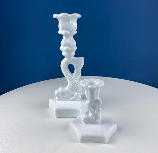 Vintage Milk Glass Dolphin Candle Holders. Set of 2 White Candle Sticks. Dining Room Decor. Gift for Him or Her. Interior Design Ideas.