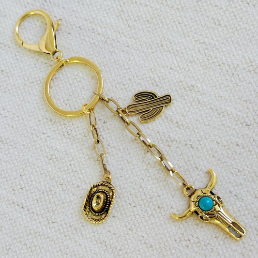 Western Rodeo Bag Charm – Bull Skull & Cactus