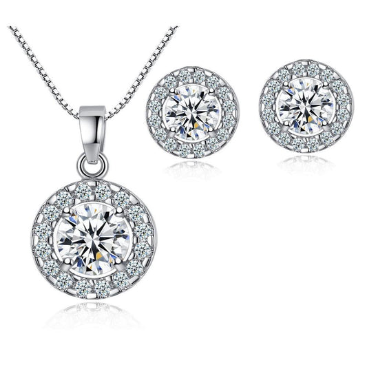 Halo Cubic Zirconia Necklace Set