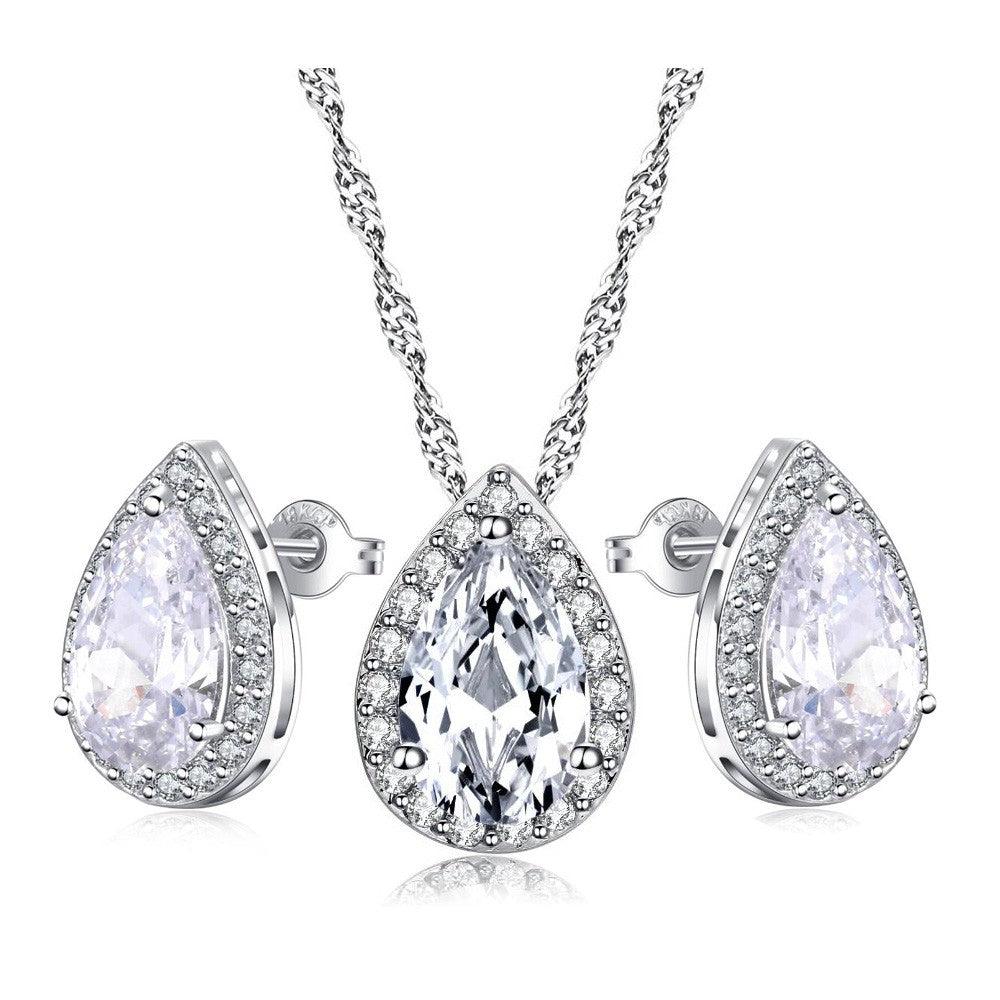 Teardrop Crystal Necklace and Teardrop Crystal Earring Set